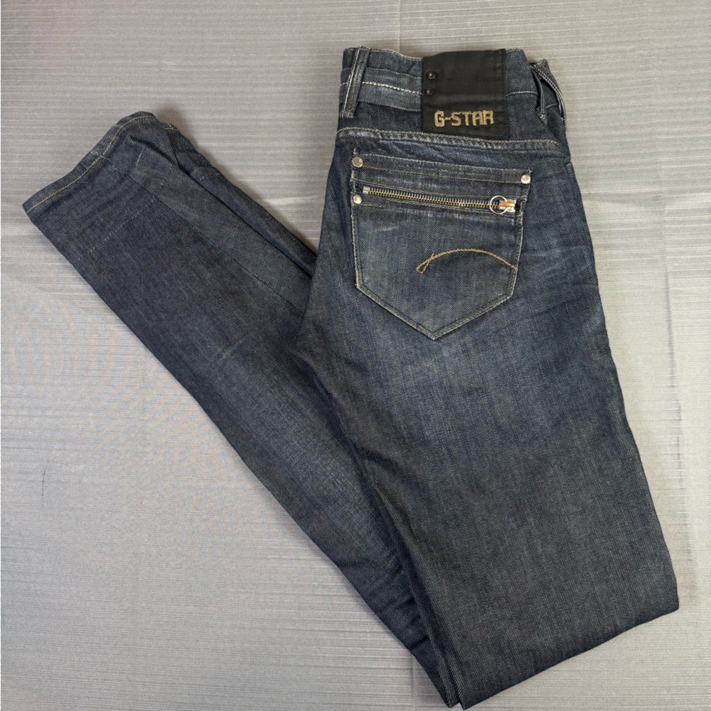 G-Star RAW Women’s Skinny Jeans Dark Wash Zip Pocket 3D Knee Designer Denim
